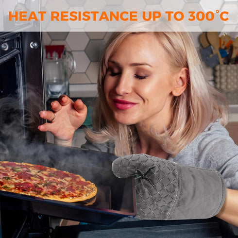 2 Pcs Oven Mitts Heat Resistant for Kitchen, Kitchen Oven Gloves, Long Oven Mitts and Pot holder with Non-Slip Silicone Stripe Soft Cotton Lining,...